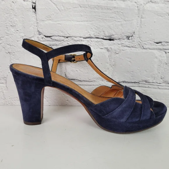 CHIE MIHARA Blue Suede T-strap Strappy Platform Sandals - Picture 5 of 13